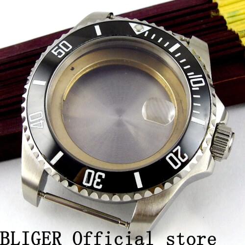 Bliger 40mm Sapphire Glass Black Ceramic Stainless Steel Watch Case Fit ETA 2836 MIYOTA 8215 Movement