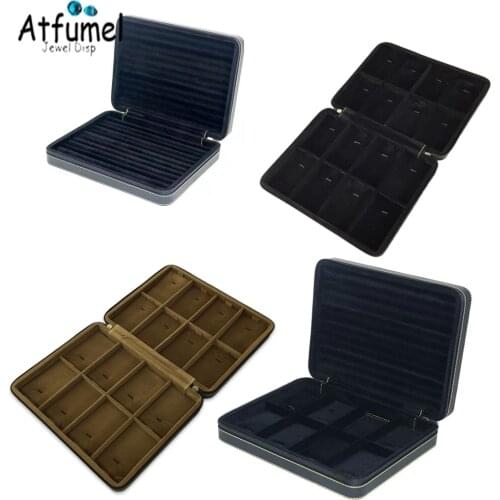 Large Capacity Ring Jewelry Storage Case PU Leather Earring Necklace Jewelry Organizer Display Travel Show Zipper Casket Box