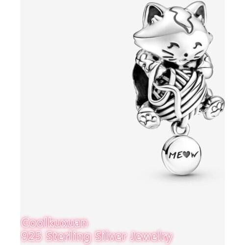 2021 Autumn 100% 925 Sterling Silver Kitten & Yarn Ball Charm beads Fits Original Pandora bracelets Jewelry Making
