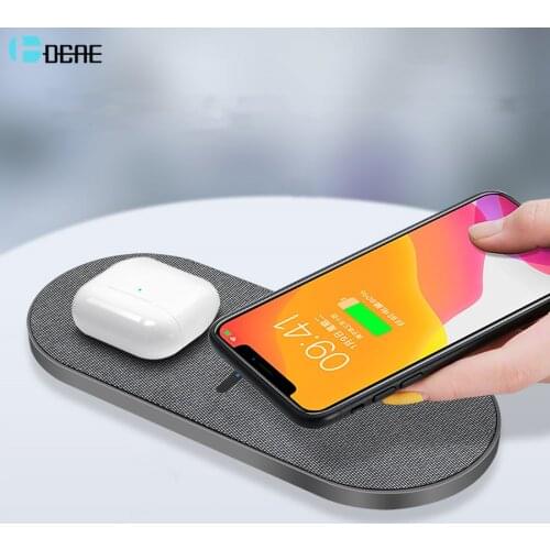 DCAE 20W Fast Dual 2 in 1 Wireless Charger Pad for Airpods Pro iPhone 8 X XR XS 11 Pro Max Samsung S10 S20 QI Induction Charging