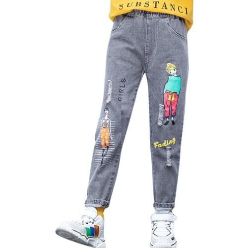Girls Jeans Cartoon Pattern Girls Jeans Casual Style Childrens Jeans For Girl Teenage Childrens Jeans Clothes