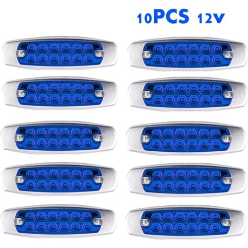 Fuleem 10PCS 6.15inch 12LED Sealed Side Marker Clearance Lamp Trailer Truck Turn Signal Light Blue 12V Waterproof