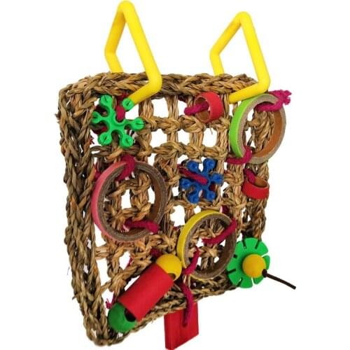 Swing play ladder chew foraging colorful funny parrot toy bird crawling net parrot toy woven seaweed bite hanging twine