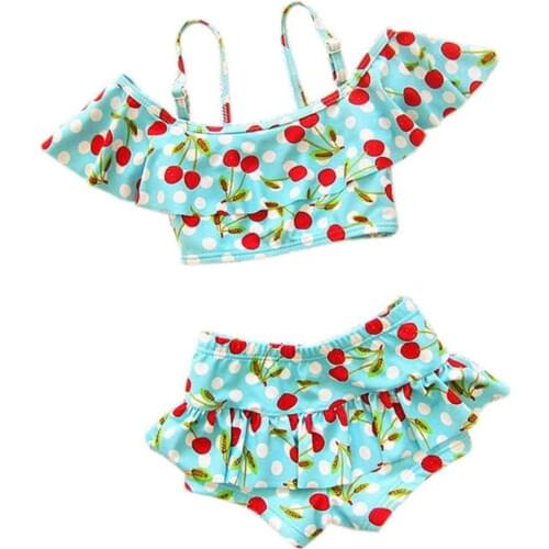 Baby Girls Lovely Cherry Print Swimwear Summer Beach Toddler Bathing Suit Two Piec Children Tankini Suits Kids Girl Swimwear