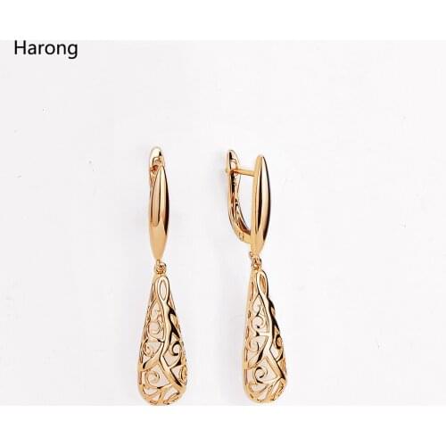 Harong Small Drop Earrings Gothic Jewelry Weddings Party Statement Gold Exquisite Water Drop Round Copper Earrings Woman Gift