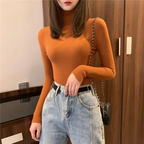 Vogue stretch knit bottoming shirt women 2020 winter Top Shirts Casual high collar solid color bottoming shirt T-shirt top women