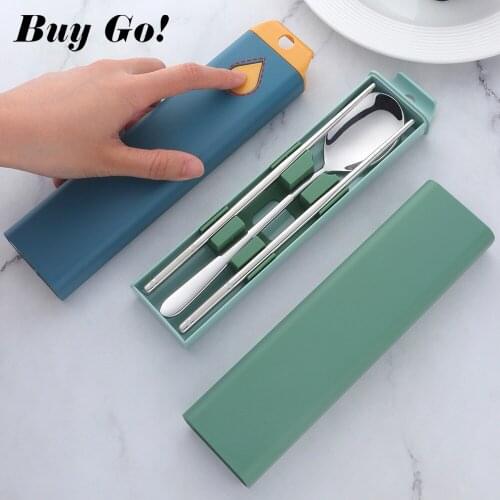 Korean Travel Stainless Steel Kids Tableware Set Portable Non-Slip Spoon Chopsticks Reusable Dinnerware Camp Utensils With Case