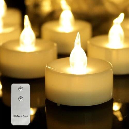 Pack of 12 Remote Control Candles Warm White Flicker LED Tea Light Battery Powered Night Lamp Tealight For Easter Xmas Wedding