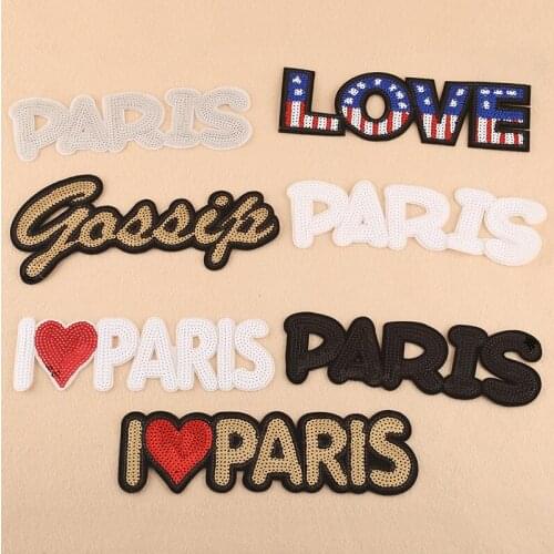 I Love Paris Sew on Iron on Patch France Travel Souvenir Appliques Fashion DIY Sequins Patch Clothing Stripes