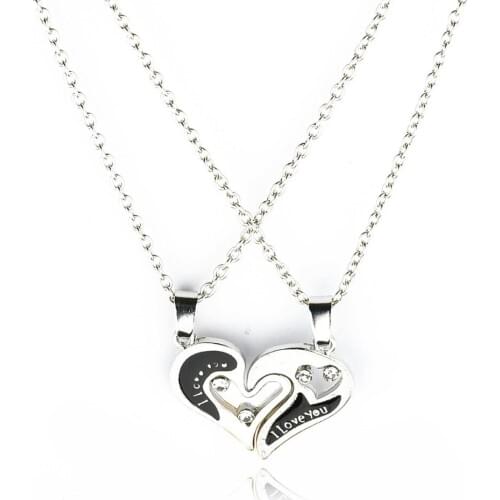I Love You Stitching Couple Necklace Set Personality Lettering Heart-Shaped Couple Pendant Necklace Valentines Day Gift Jewelry
