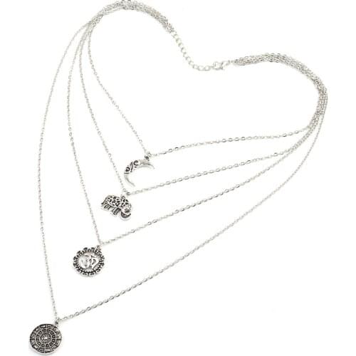 Silver color Necklace long pendant Bohemian Necklace multi layer fashion versatile accessories retro novelty