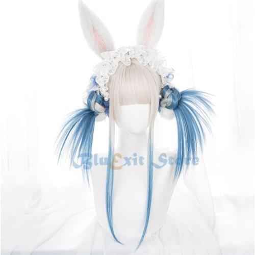 Gradient Beige Blue Lolita Wig Harajuku Fairy Cute Long Straight Bangs Synthetic Hair Adult Sweet Girls Youtuber Daily Wear 507