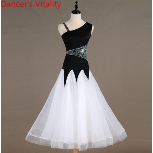 Professional Women Ballroom Dance Dress 2019 New Long Sleeves Big Swing Dresses Latin Waltz Dance Performance Practice Costumes