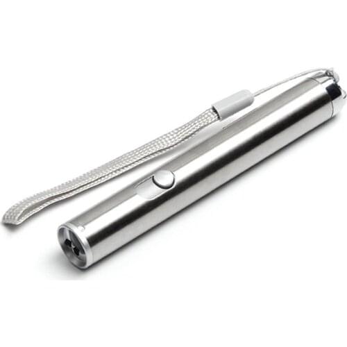 Silver Stainless Steel LED Flashlight Mini Flashlight Laser Light Super Bright Cycling Zoomable Camping Durable Portable