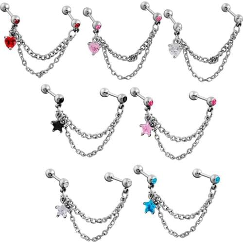 JINGLANG Navel Piercing Belly Double Chain Earrings Button Belly Ring Bar Dangling Party Surgical Steel for Woman Body Jewelry