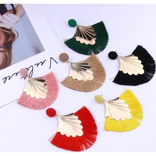 Fashion Bohemia Beach Party Fringed Fan Shape Dangle Women Drop Hanging Tassel Earrings Statement Wedding Party Jewelry Gift