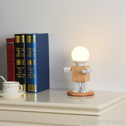 Modern Wood Robot Led Table Lamp Nordic Bedroom Living Room Decoration Bedside Desk Lamp Holiday Gift Children Room Night Stand