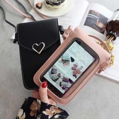 Phone Wallets Transparent Touch Screen Mobile Phone Bag Pouch Women Phone Purse Messenger Bags Small Flap Bag Mini Shoulder Bag