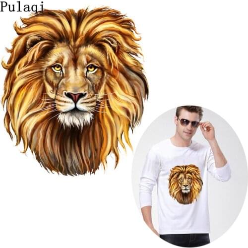 Pulaqi Punk Lion Iron On Heat Transfer Animal Patches for Clothing DIY Stripe Vinyl Badge Applique Jacket Fashion Stickers Decor