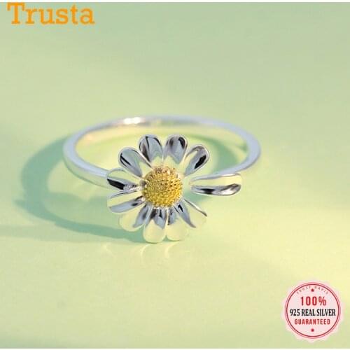 TrustDavis Real 925 Sterling Silver Fashion Personality Daisy Flower Adjustable Ring For Women Wedding Party Fine Jewelry DB387