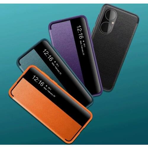 Smart Leather Stand View Phone Case For Huawei P30 P40 P50 Pro Lite Mate 30 40 Pro P smart 2019 2021 Y5 Y6 Y9 2019 Y7A Y9A Cover