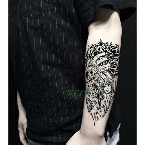 Waterproof Temporary Tattoo Sticker Rose Skull Head Big Size fake tatto flash tatoo tatouage temporaire arm for women girl men