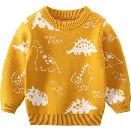 Boys Round Collar Cartoon Dinosaur Pattern Knitted Sweater Fall Winter Children Pullovers Baby Kids Casual Knitwear Clothes B315