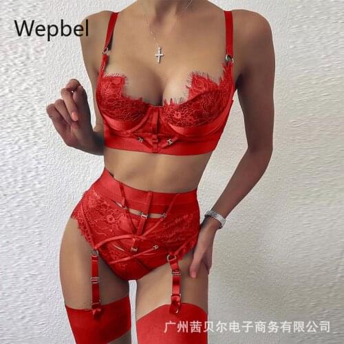 WEPBEL 2020 Push Up Bra High Waist Panties Sexy Underwear Sexy Lace Suit Women Lingerie Sleepwear Bandage Lace Bras Panties