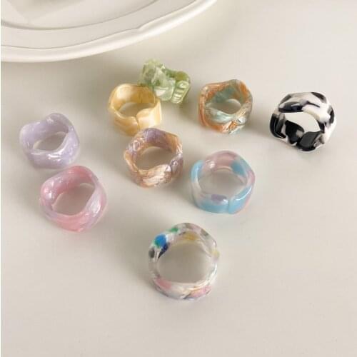 Geometric Acrylic Resin Rings For Women 2021 Girls Irregular Marble Pattern Colorful Transparent Ring Rings Jewelry