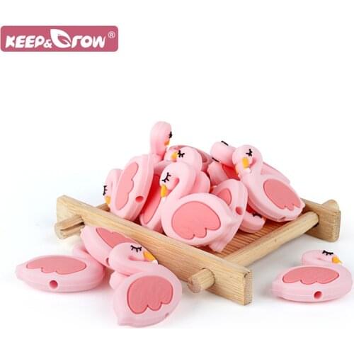 Keep&Grow 10PCS Baby Silicone Flamingo Beads Baby Molar Toys Baby Teethers Oral Care Products DIY Pacifier Chains Accessories
