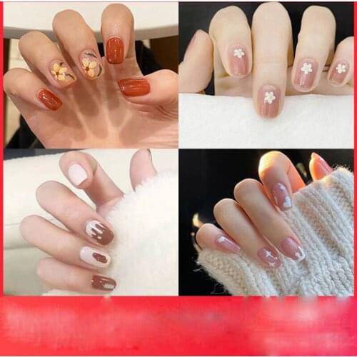 24pcs Black Border French Bean Paste Gradient Flower Star Pattern Retro Style Suitable For Daily Wear Womens DIY Nail Art