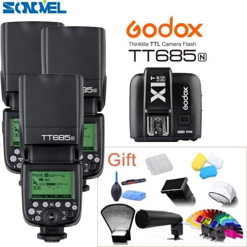 3pcs Godox TT685N 2.4G HSS 1/8000s i-TTL GN60 Wireless Flash + X1T-N TTL Trigger for Nikon D800 D700 D7100 D7000 D5100 D810 D90