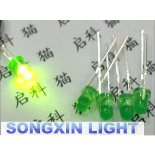500pcs F3 3mm Green Round Superbright LED Light LED diffused Common Green /Yellow Green YG 565-570nm