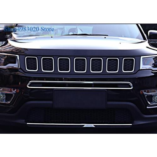 ABS chrome Accessories For Jeep Compass 2017 2018 2019 Front Bottom Bumper Lid Plate + Front Grille Grill Molding Cover Kit Trim