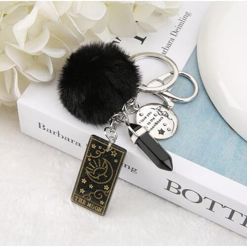 1PC Keyring Tarot Card Moon With Quartz Puffer Ball Resin Keychain For Men Women Trinket Car Key Ring Jewelry