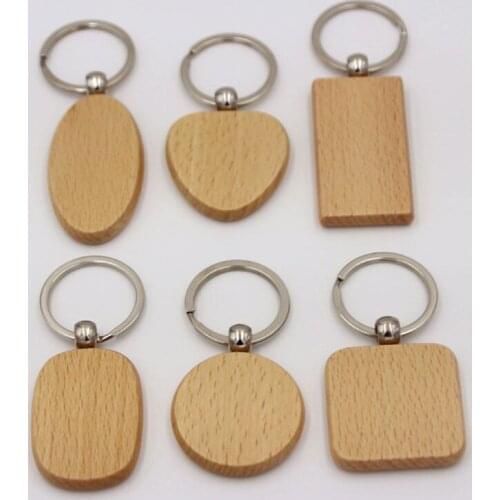 Key Chain 20PCS/Lot Wooden Rectangle Wood keychains Round DIY Promotion Gifts Key Tags Promotional Gifts Blank