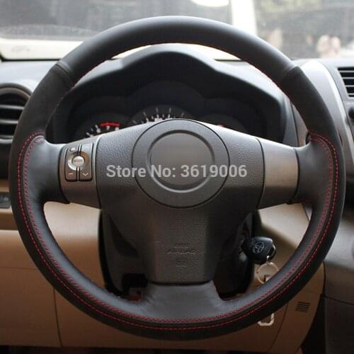 DIY Steering Wheel Cover Wrap Black Suede Black Leather Hand Sewing For Toyota Yaris Vios 2009 RAV4