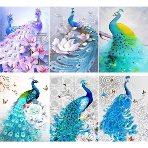 Colorful Peacock DIY 5D Diamond Painting Full Round & Square Resin Mosaic Diamond Embroidery Cross Stitch Kits Wall Art Decor