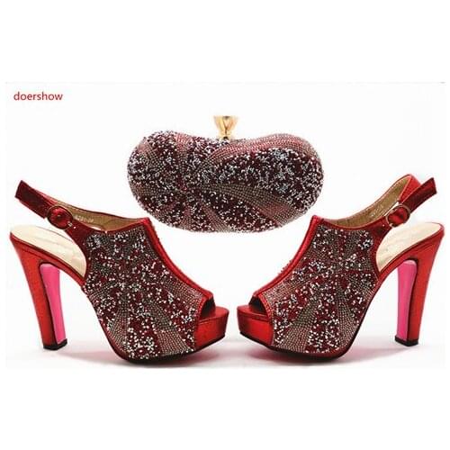 Doershow red color African Matching Shoes and Bags Italian In Women Italian Shoes and Bags To Match Shoes with Bag Set SHX1-8