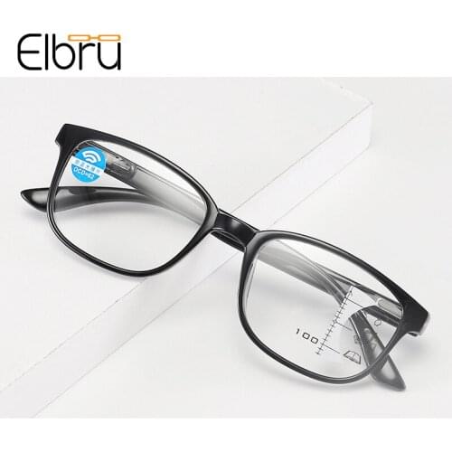 Elbru Retro Anti Blue Light Reading Glasses Men Women Ultralight Progressive Multi-focus Prescription Eyeglasses Diopter 1.0 3.0