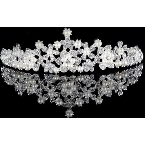Elegant Bling Bling Rhinestone Pearl Tiara Crown Bride Bridal Headband Wedding Hair Accessories Party Gift
