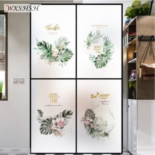 Custom Size Electrostatic Glass Film PVC Tropical Plants Water-Proof Oil-Proof Private Window Sticker For Home Office Restaurant
