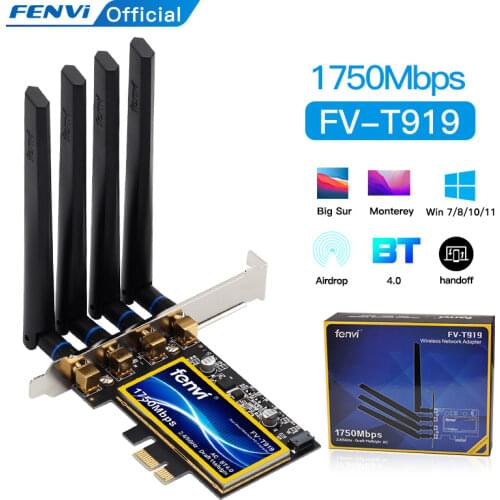 FV-T919 Dual band 1750Mbps 802.11AC Hackintosh PCI-E WiFi Adapter PCI Express Wireless BCM94360CD + Bluetooth BT 4.0 4*Antenna