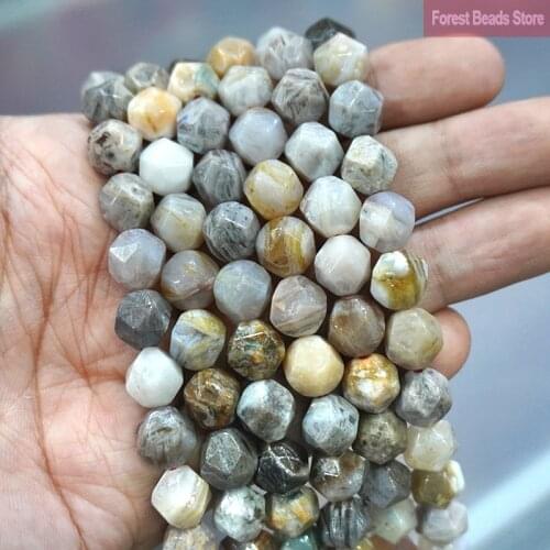 Faceted Beads Lamboo Leaf Agates Spacers Beads Natural Stone for Jewelry Making DIY Charms Bracelet Necklace 15" Strand 6 8 10MM