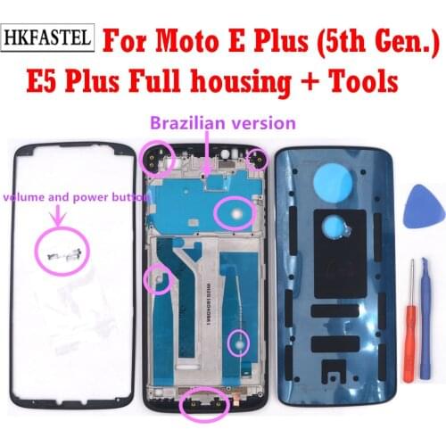 HKFASTEL New For Moto E5 Plus cover For Motorola E5 Plus 5th Gen Front Frame LCD Dispaly Housing back battery door cover case