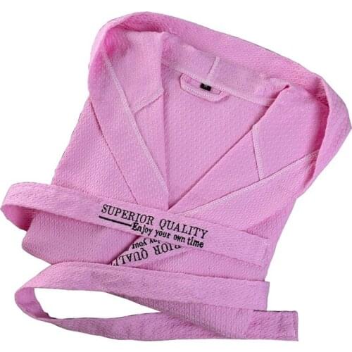 Cotton Waffle Bathrobe women Absorbent Long Hooded Robe Men Femlae Thin String Bathrobes Loose Home Bathrobe Ch stmas gift pink