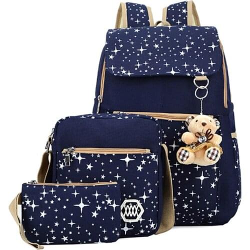 4 psc/Set High Quality School Backpacks Star Printing Canvas School Bags for Women Backpack Teenager Girls Shoulder Bag mochila