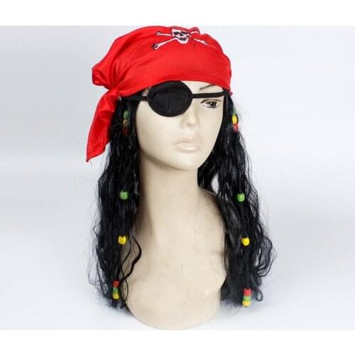 Eraspooky Caribbean Pirate Wig Jack Sparrow Cosplay Hat Eyepatch Halloween costume accessories Adult & Kids Party fancy dress