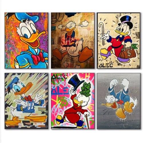 Disney Donald Duck Canvas Painting Street Graffiti Cartoon Art Posters Prints Wall Art Pictures for Living Kids Room Decoration