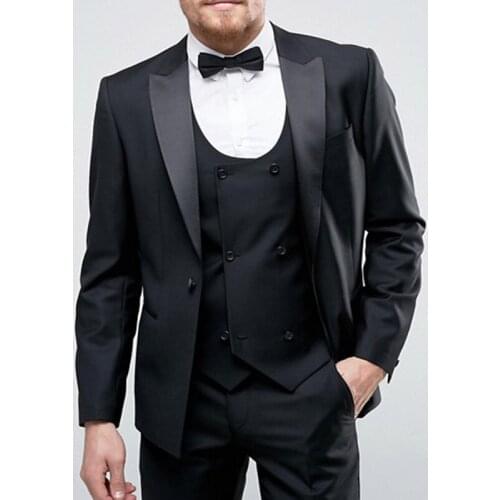 Classic slim Groomsmen Peak Lapel Groom Tuxedos Men Suits Wedding/Prom Best Man Blazer ( Jacket+Pants+Tie+Vest) A260